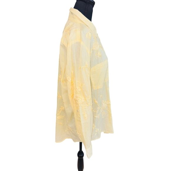 Kyla Seo Butter Yellow Embroidered Handmade 100% Cotton L/S S Button Down Shirt - Picture 4 of 10